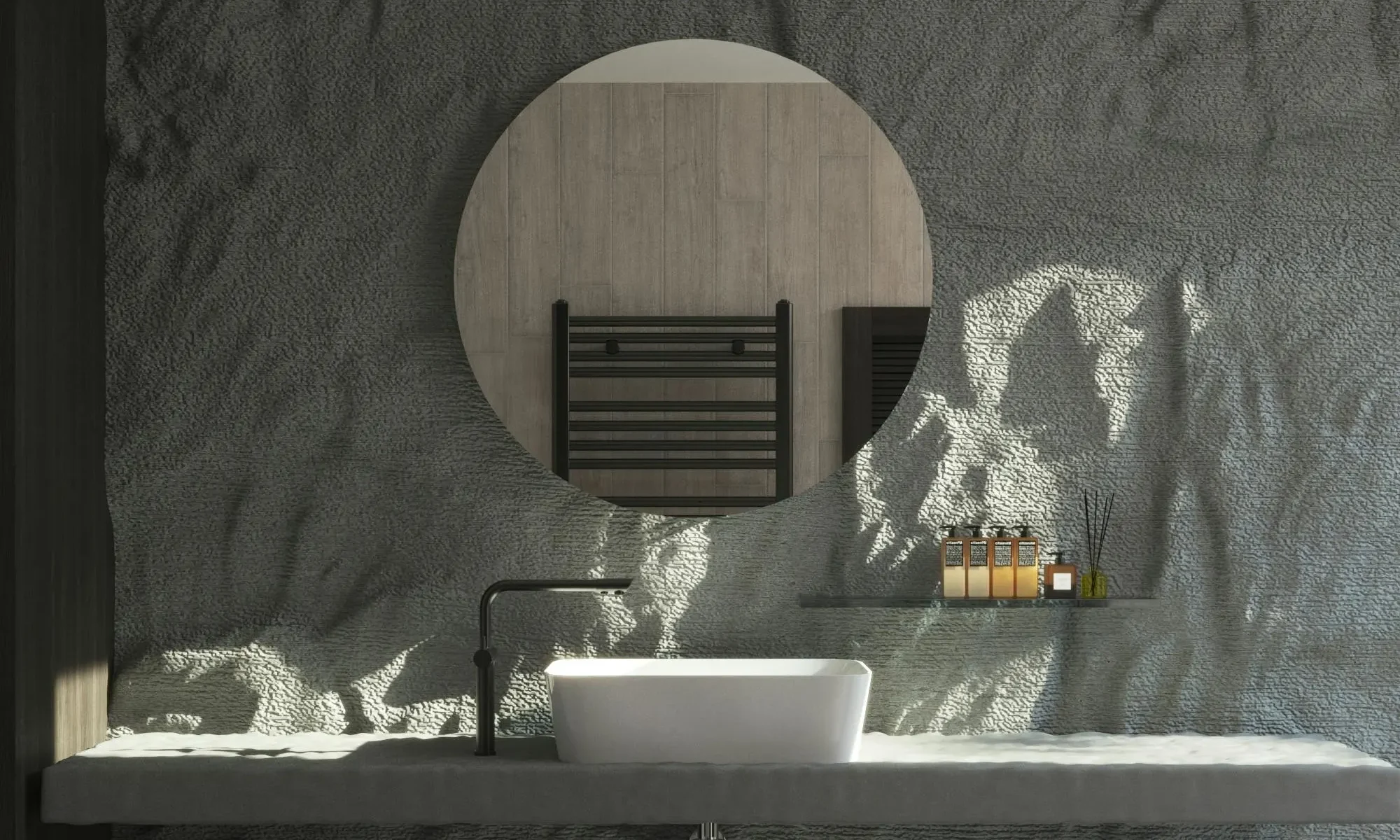 Contemporary Ensuite Upgrades – Bathroom Renovations Kapiti Modern ensuite upgrade with textured wall and minimalist vanity by Bathroom Renovations Kapiti